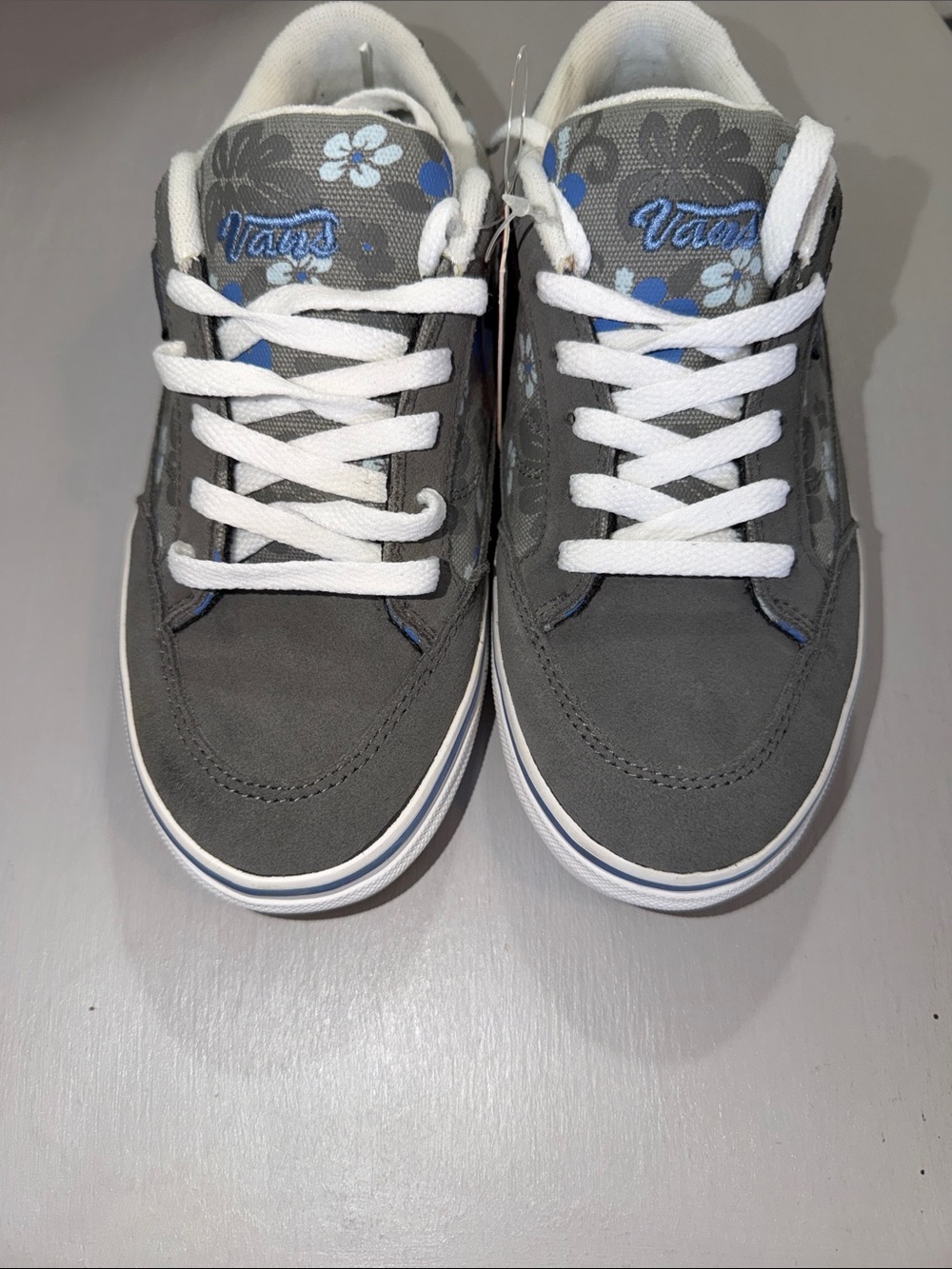 Vans  Gray Tropical-Print Skate Sneakers with Blue Accents